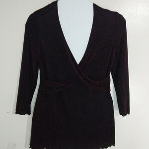 Chic Black Wrap Burgundy Color Mini DressTop with 3/4 Sleeves